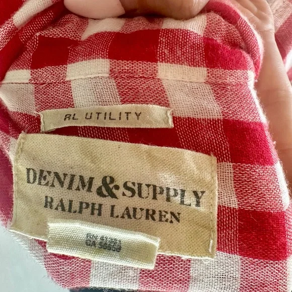 Ralph Lauren Denim and Supply Red/White Gingham long sleeve 💯 cotton Size L - Picture 11 of 13